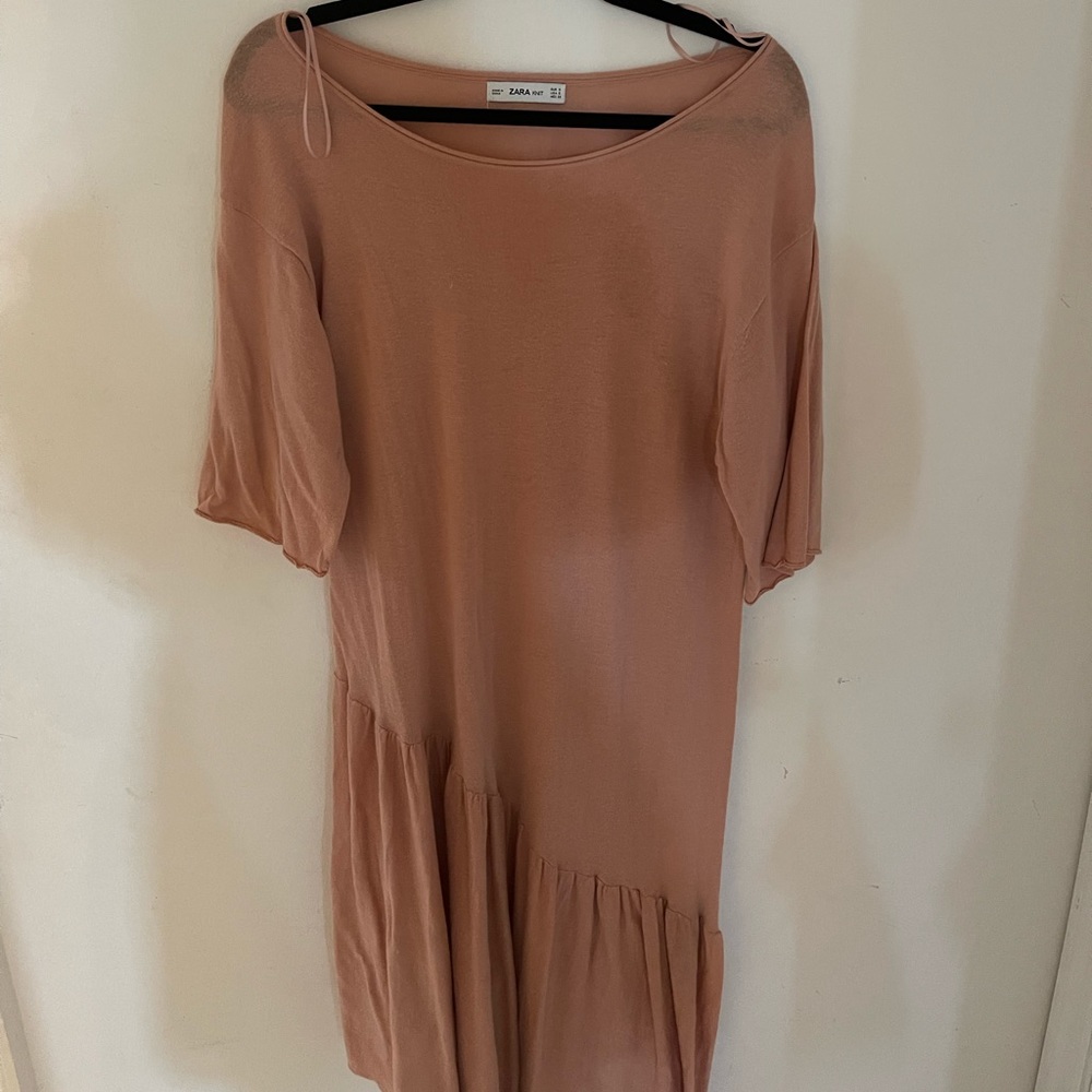 Zara Size Small Pink Knit Dress With Ruffle Pre Owned Good